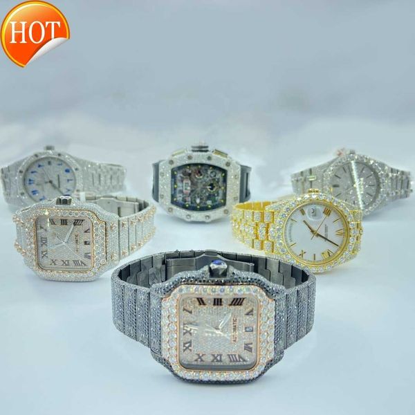 VVS Moissanite Diamond Watch Luxury Personalizza orologi meccanici Hip Hop Orologi meccanici di lusso completamente bianchi da uomo