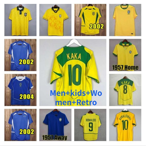 4XL Brasil Retro Futbol Formaları Ronaldo 1957 85 88 91 93 94 98 02 04 Ronaldinho Kaka R. Carlos Camisa de Futebol Brazils Futbol Gömlek Rivaldo Klasik Vintage Jersey