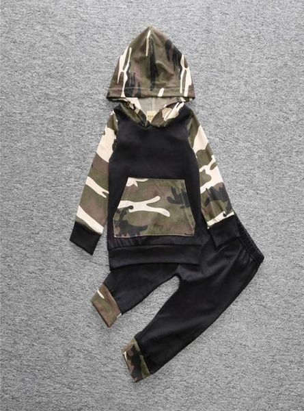 2 pçs roupas infantis conjuntos de roupas de bebê meninos camuflagem camo hoodie topos calças compridas 2 pçs conjunto roupas 7333451