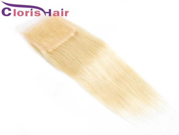 613 platina loira fechamento de seda em linha reta cru virgem indiano parte do cabelo humano renda suíça fechamento superior peça loira natural 4x43055293