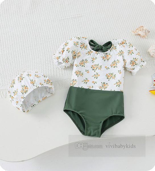 Mädchen einteiliger Badeanzug mit Blumenmuster, Kinder, Sommer, Strand, Pool, Prinzessin, Badeanzüge, Kinder, Puffärmel, SPA-Bademode Z7200