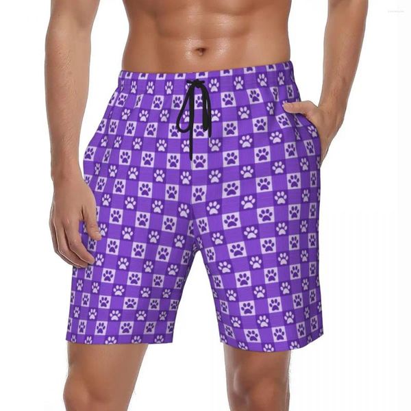 Shorts masculinos, roupa de banho para patas de cachorro, estampa de placa, verão, roxo, animal, clássico, praia, calças curtas, design masculino, corrida, secagem rápida, troncos de natação