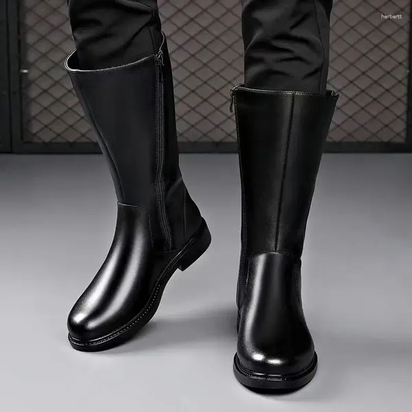 Botas masculinas moda alta motocicleta marca designer sapatos preto elegante outono inverno bota bonito longo couro genuíno botas mans