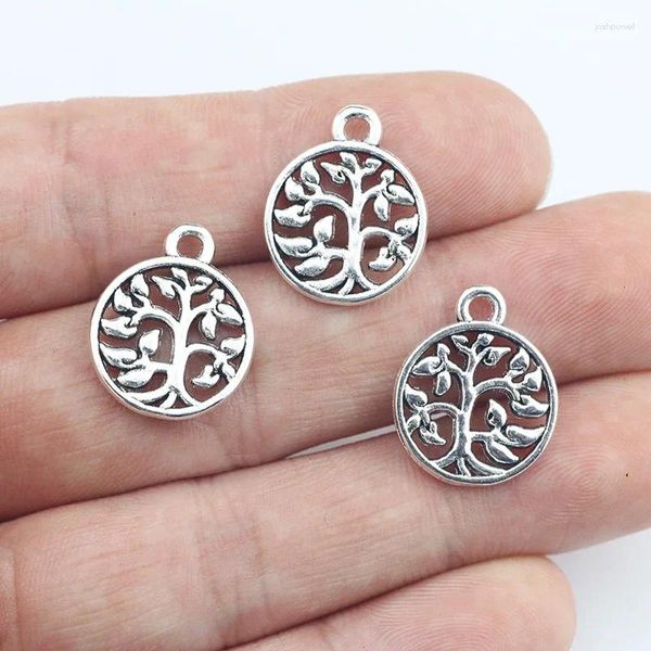 Charms Est 20pcs 15 18mm Antika Gümüş Renkli İçi Boş Ağacı Wicca Kolye Küpe Küpe DIY Mücevher Yapma Bulguları