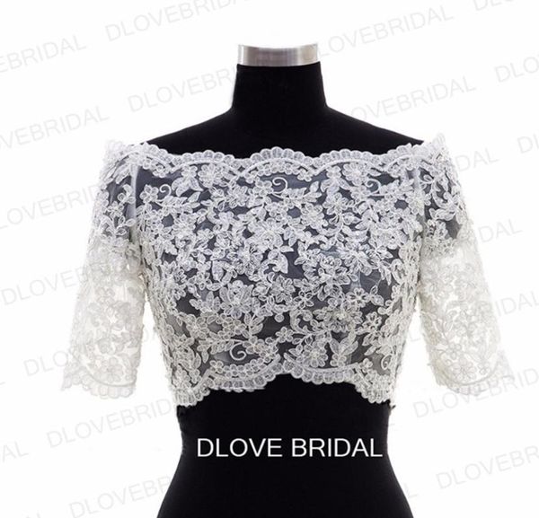 Nova meia manga renda jaqueta de noiva renda applique tule vestido de festa de casamento sheer wraps bolero com botões cobertos personalizado fazer re4012781