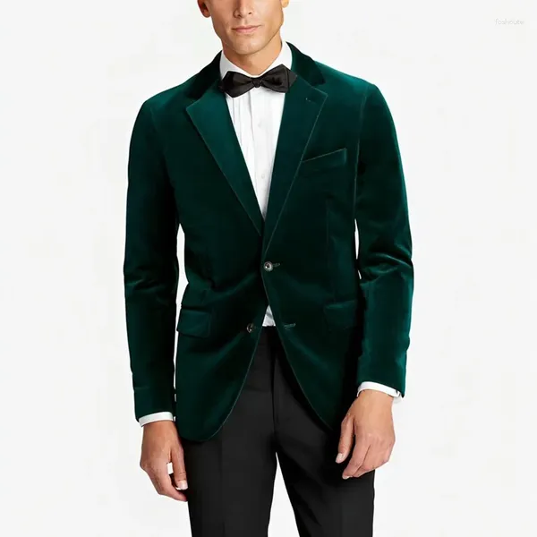 Ternos masculinos verde veludo blazer calças pretas 2 peça masculino único breasted notch lapela roupas casuais simples conjunto completo suit2024