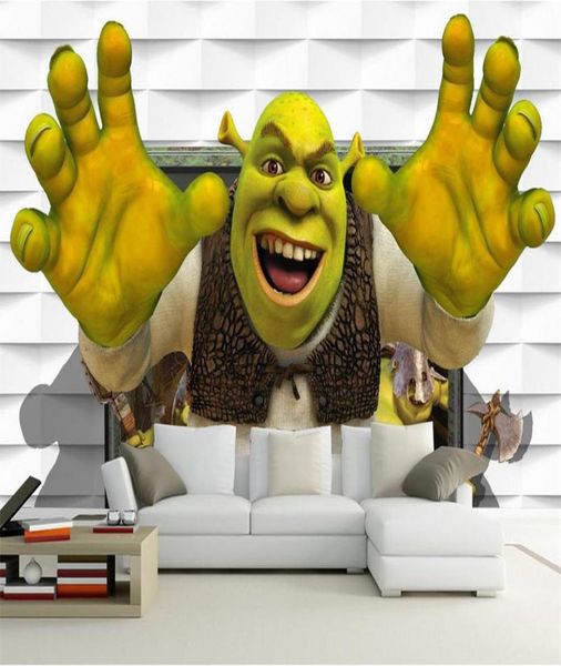 formato personalizzato 3d po carta da parati soggiorno murale camera dei bambini 3D mostro Shrek immagine divano TV sfondo carta da parati non tessuto muro stic6105043