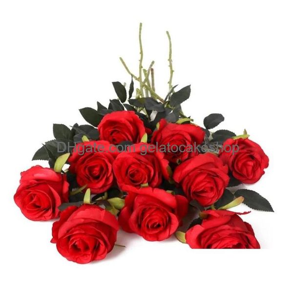 Ghirlande di fiori decorativi Bouquet di rami lunghi di seta artificiale di rose per la casa di nozze Centrotavola Decorazione di piante finte Wreat Dhj9D