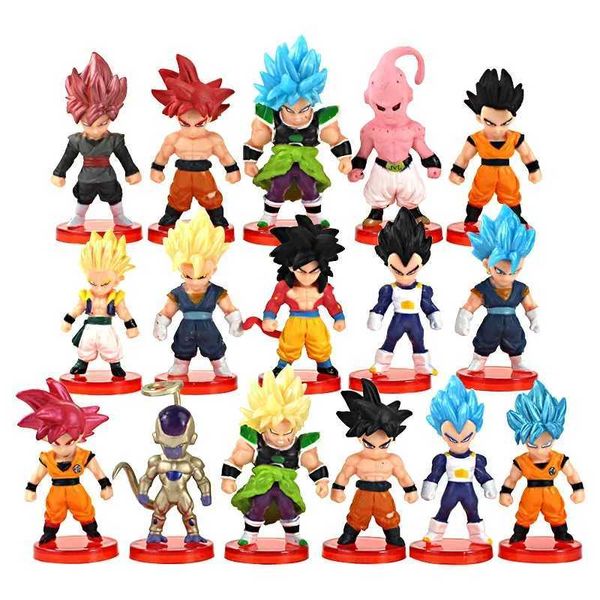 Figuras de brinquedo de ação 13/16 peças conjunto anime z personagens figura modelo brinquedo kuririn son goku vegeta troncos super saiya pvc figura de ação presente