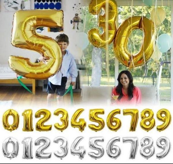 32 inç Helyum Hava Balon Numarası Mektup Şekleli Altın Gümüş Şişme Balonları Doğum Günü Düğün Dekorasyon Etkinlik Partisi Malzemeleri OO8359514