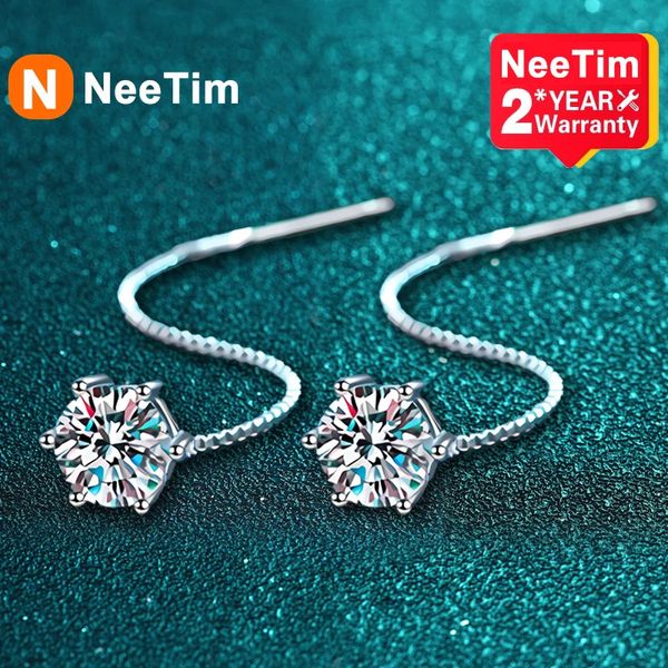 NeeTim 1CT Ohrringe S925 Sterling Silber vergoldet mit Weißgold Ohrdraht Linie Tropfenohrring Hoop Hochzeit Edlen Schmuck 240227