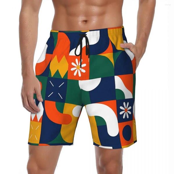 Shorts masculinos Geometria Punk Padrão Ginásio Verão 3D Cor Casual Praia Homem Correndo Surf Quick Dry Impresso Troncos de Natação