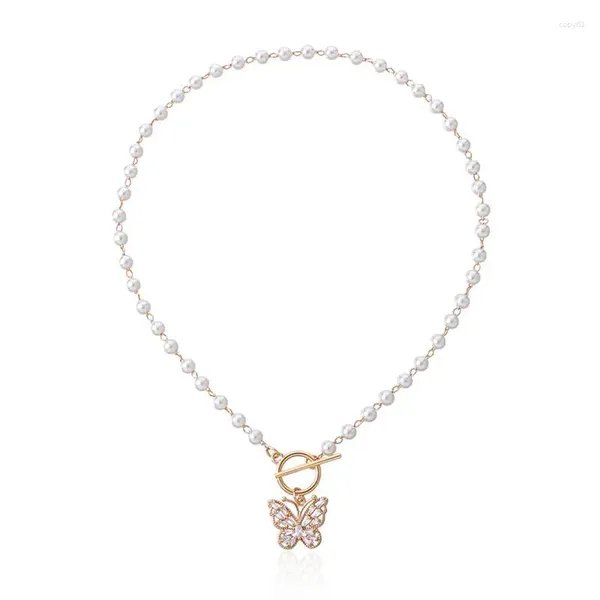 Collane con ciondolo 2024 Collana di perle di perline di moda da donna Semplice ed elegante con ciondolo a forma di farfalla finta per gioielli