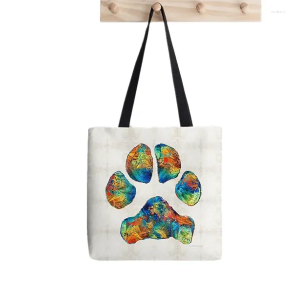 Einkaufstaschen 2024 Shopper Bunte Hund Druck Einkaufstasche Frauen Harajuku Lustige Handtasche Mädchen Schulter Dame Leinwand