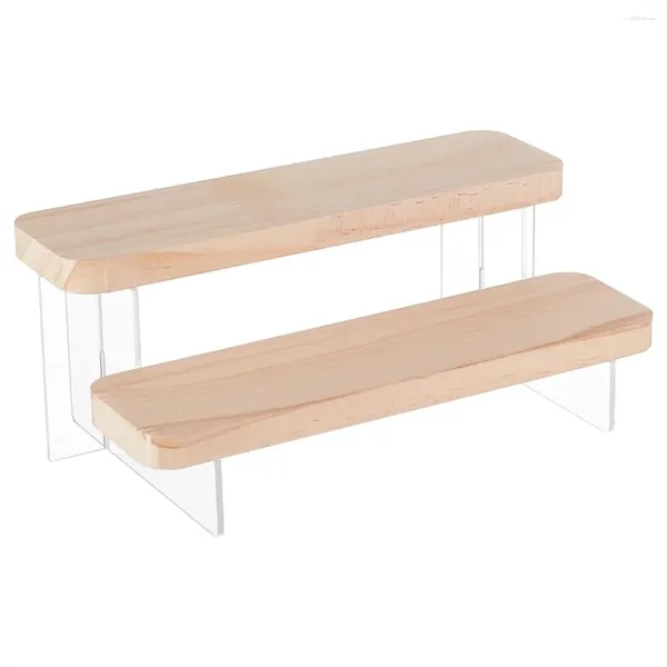 Sacchetti per gioielli Espositore per figure a 2 livelli Supporto per organizer a livelli in legno Riser in acrilico per blocchi di costruzione di modelli