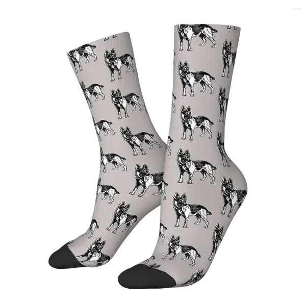 Herrensocken Retro Deutscher Schäferhund mit Worten Grafik schwarz und weiß Basketball Mittelrohr für Damen Herren schweißabsorbierend