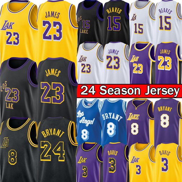 Maglia da basket Stitched Lakeres Bryant 6 Lebron 23 James Austin Reaves D'Angelo Russell Anthony 3 Davis Los Angeles City Uomo Kid Youth Maglia retrò gialla