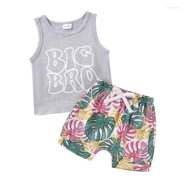 Set di abbigliamento Bambino Neonato Abiti estivi Maglietta senza maniche con lettera Big Bro Canotta Pantaloncini da spiaggia Set di abiti carini