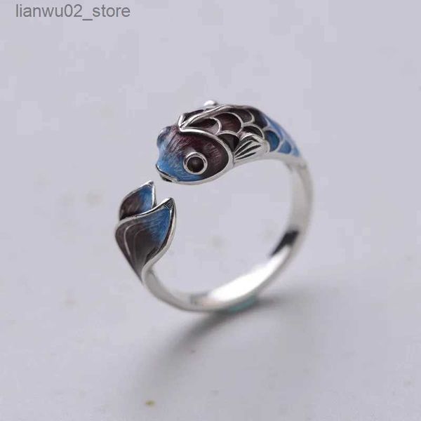 Fedi nuziali Retro Lucky Koi Fish Ring Anello aperto Moda donna Argento Rame Metallo Anello da donna Gioielli per feste Regali Q240315