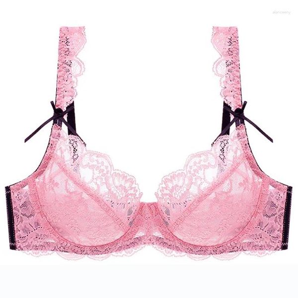 Bras 2024 Sexy Lace Senhoras ABCDE Cup Underwear para Mulheres Bandagem Malha Transparente Fino Push Up Lingerie Feminina