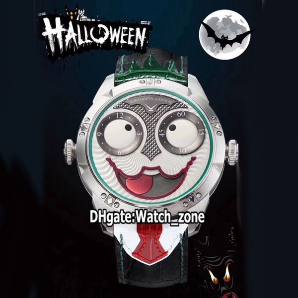 TWF V3S Konstantin Chaykin Fase da Lua Coringa Vampiro Halloween Dial NH35A Relógio Automático Masculino Verde Interior Vermelho Lenço de Aço Couro 232h