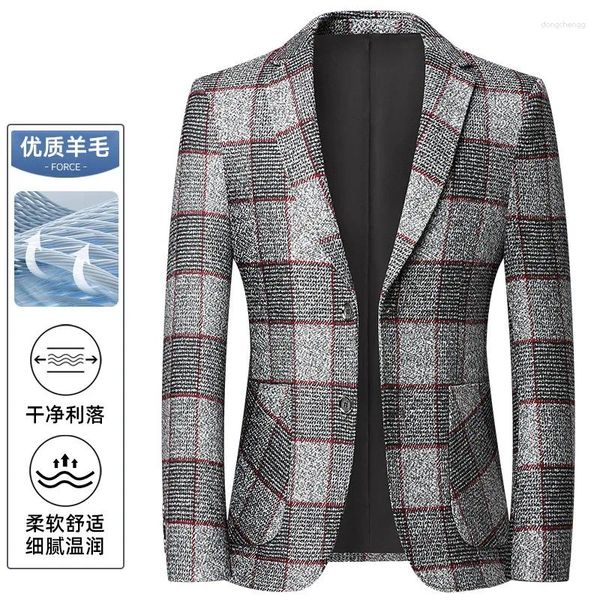 Ternos masculinos versão coreana blazer casual xadrez casamento oficiando estilo britânico negócios moda lã todos os jogos terno cavalheiro