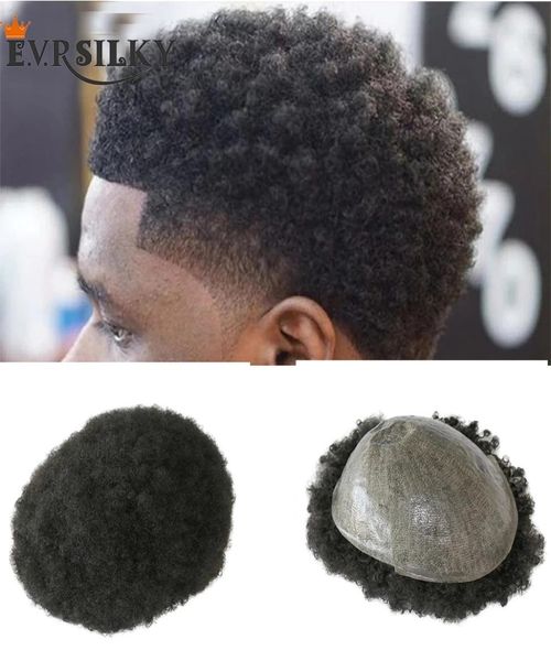 6mm Afro Kinky Kıvırcık Erkekler Toupee Dayanıklı Adam Peruk Doğal Saç İnce Cilt Hint Gerçek İnsan Saç Toupets Değiştirme Sistemi Unit8768598