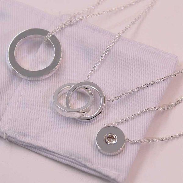 Designer tiffay and co Collana circolare in argento sterling con lettera femminile singolo diamante doppio anello fibbia pendente semplice moda versatile catena clavicola