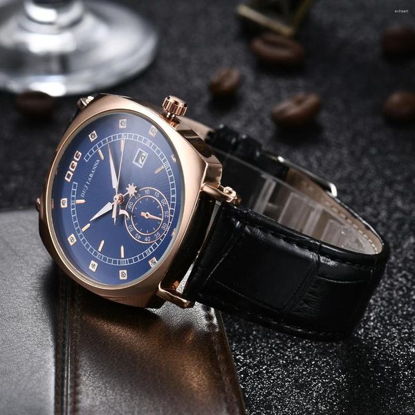 Orologi da polso Top Orologi da uomo Orologio casual al quarzo quadrato di lusso con cinturino in pelle Calendario data Relogio Masculino da uomo