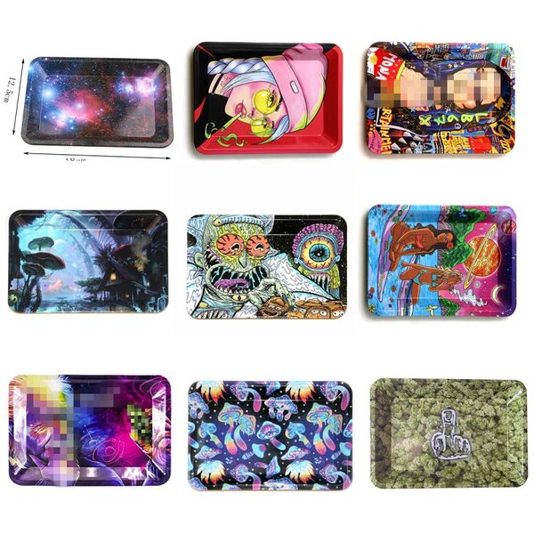 über 40 Stil Rolling Tray Cartoon Metall Rauchen Zigarette Disc Weißblech Platte 180X125mm Kräuter Handroller Rauch Zubehör Grinder Großhandel