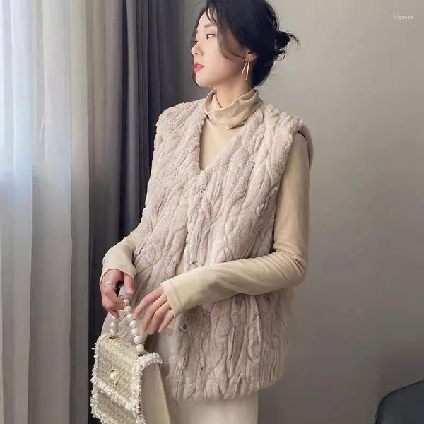 Женские жилеты, зимний теплый жилет, пальто из искусственного меха, 2024, женский корейский вариант, жилет без рукавов с плечами, топ