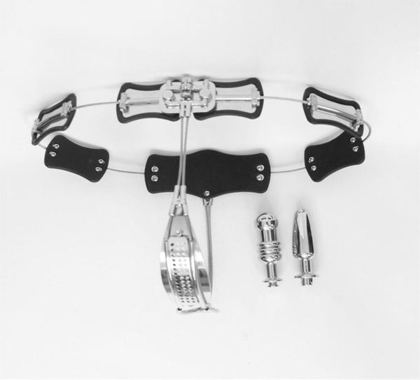 Cintura femminile in acciaio inossidabile di nuovo arrivo in Cina, serratura di tipo T, dispositivo, giocattolo del sesso per giochi per adulti con spina anale e vaginale9601237