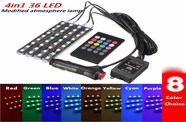 RGB 36 LED carica per auto 12V 10W Glow interni decorativi 4in1 atmosfera blu all'interno della lampada della luce del piede controllo remoto della musica1112526