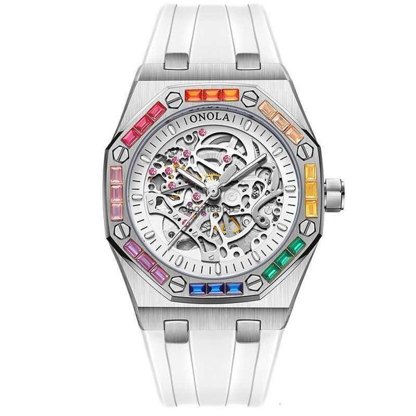 ONOL* Orologio da uomo meccanico completamente automatico alla moda, nuovo marchio Rainbow Diamond, nastro in silicone impermeabile