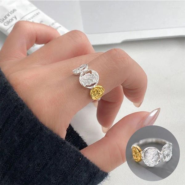 Anéis de cluster 925 prata esterlina anel geométrico para mulheres menina moda oco out retrato redondo design jóias festa presente gota