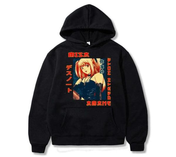 Retro death note misa amane hoodies japão anime com capuz moletom primavera outono masculino pulôver moletom harajuku streetwear x06016358720