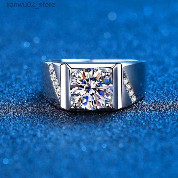 Trauringe für Herren, echter Mosonit-Ring, reines Silber, 2 Karat, rund, heller Diamant, Verlobungsring, Herren-Hochzeitsschmuck, inklusive Box Q240315