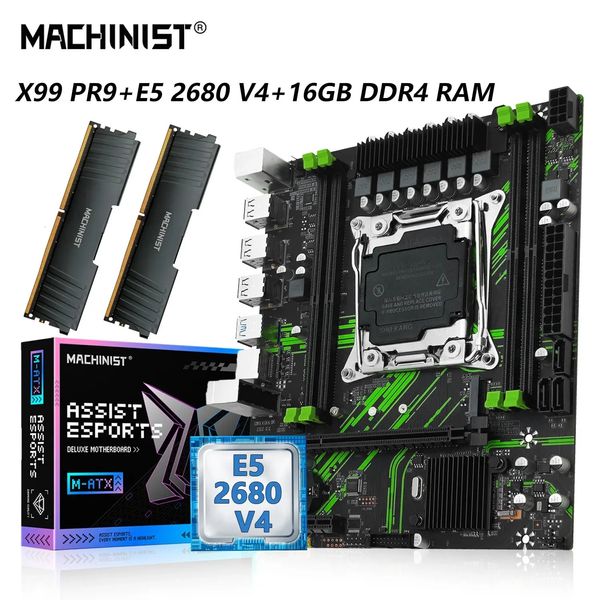 Kit placa-mãe machinist x99 conjunto com lga 2011-3 xeon e5 2680 v4 cpu e ddr4 16gb 2*8g memória de desktop combo x99 pr9 240307