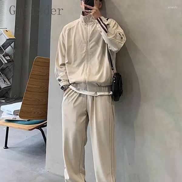 Tute da uomo Stile Hong Kong Felpa alla moda Tuta da uomo Sport pigri Casual Allentato Tinta unita Versatile Pantaloni a maniche lunghe Coppie