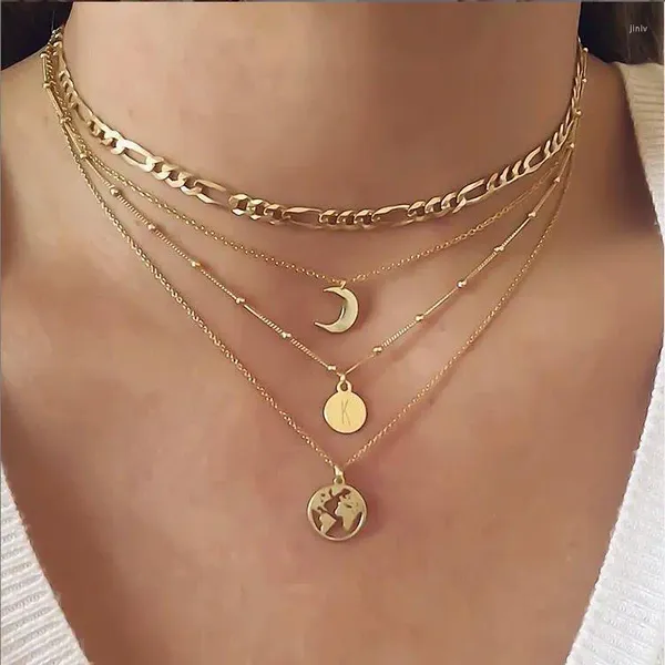 Pingente colares jóias simples multicamadas disco colar retro alfabeto mapa clavícula corrente personalizada feminina