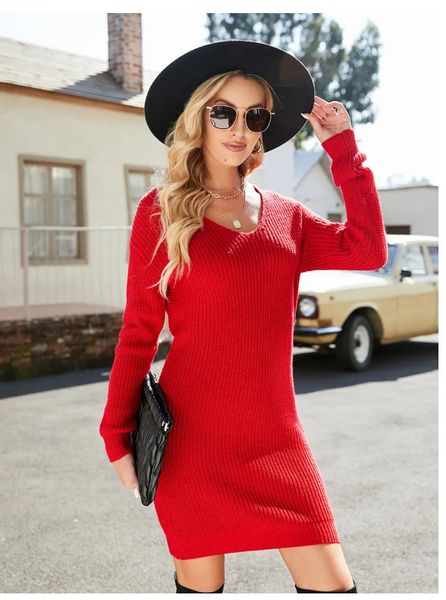 Abito maglione da donna Abbigliamento per ragazze Autunno Inverno Maglione Avvolgere sexy Hip Maglia lunga Solid Backless Twist Dress Maglione 240329