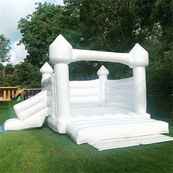 Atacado de alta qualidade trampolins completos castelo inflável casamento bouncer casa branco inflável bouncy com ventilador de ar