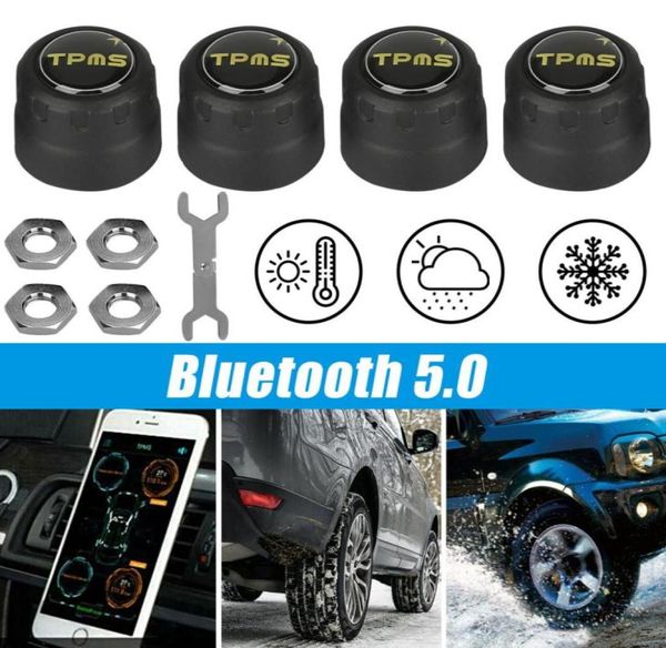 Carro tpms bluetooth 50 sistema de monitoramento de pressão dos pneus 4 sensor externo app33243835473129