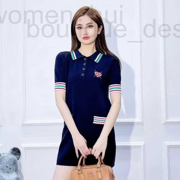 Grundlegende Freizeitkleider Designer G Liebesbrief-Musterkleid 24 Neu Polo-Ausschnitt Kurze Ärmel Kontrastfarbe Schmaler A-Linien-Rock Koreanische Ausgabe Damen 7M40 CPGX