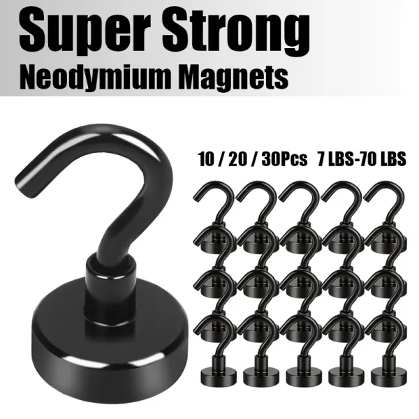 Rotaie 10/20/30 pezzi forte gancio magnetico 70 libbre max magnete resistente 3 ganci al neodimio per cucina garage grill tazza gancio chiave