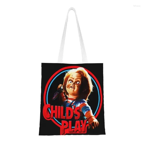 Einkaufstaschen, individuell, Kinderspiel, Chucky, Canvas, für Damen, wiederverwendbare Lebensmittel, Horrorfilm, Einkaufstasche