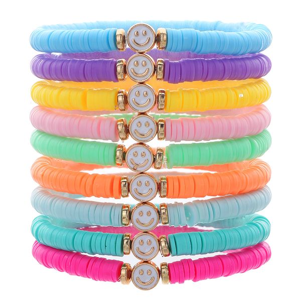 9-teiliges Preppy-Armband-Set, Heishi-Surfer-Stretch-Tonperlen-Armband, stapelbar, böhmische Scheiben-Charms, Y2K-Kidcore-Ästhetischer Sommer-Strand-Schmuck für Frauen und Mädchen, Geschenk