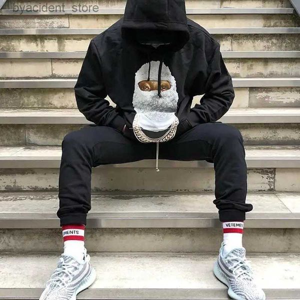 Erkek Hoodies Sweatshirts Büyük boy gevşek hip-hop tarzı Erkekler için gündelik sweatshirt yüksek kaliteli inci maskeli adam desen baskılı hoodie moda çift gömlek l240315