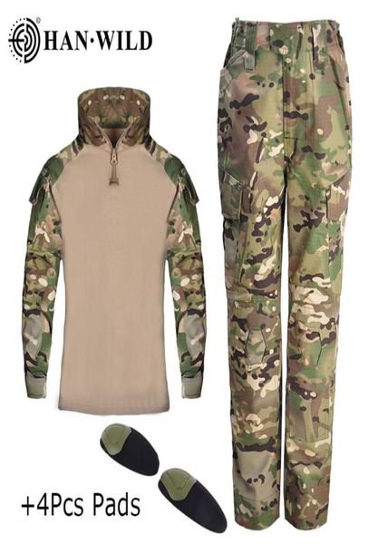 Детская тактическая военная форма армии США, камуфляжные боевые рубашки для страйкбола, проверенные рубашки, брюки Rapid Assault, длинные штаны и наколенники5981711