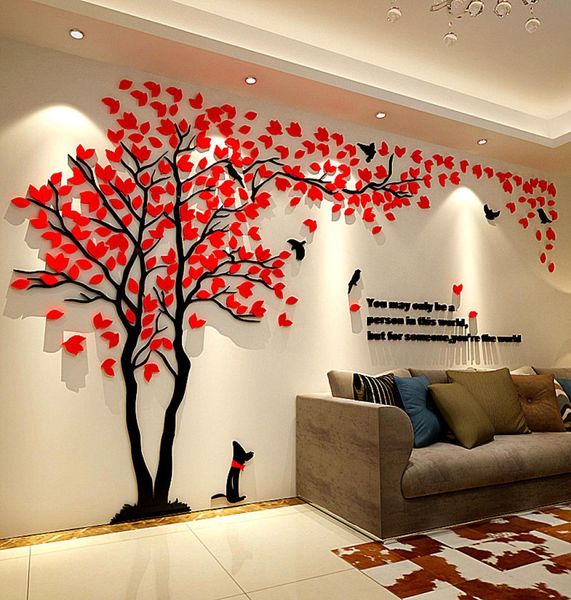 Amanti dell'albero Adesivi murali tridimensionali in acrilico per vedere l'albero Stampo per cani verdi TV Sfondo Decorazione murale Arredamento per la casa M3919388